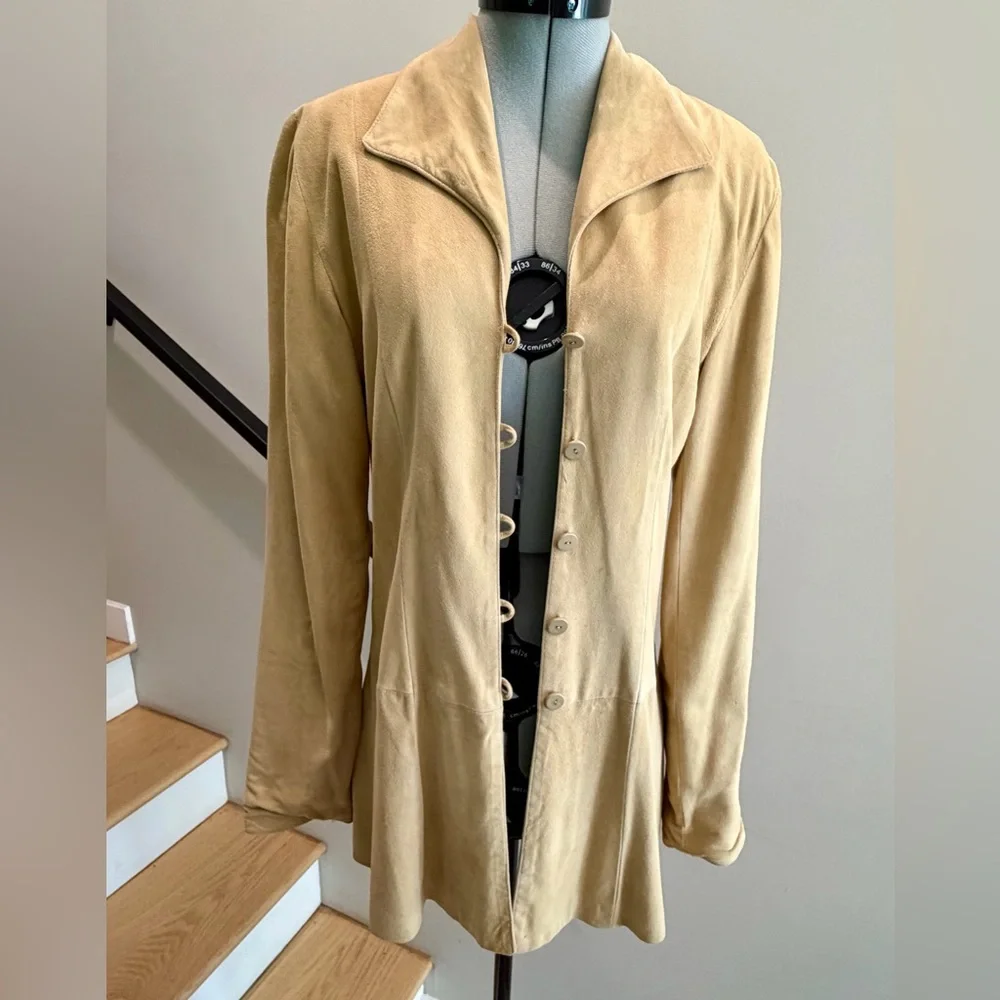 Krizia VTG Sheepskin Suede Button-Front Jacket, tan, IT40 but modern XS, EUC - Picture 4 of 15